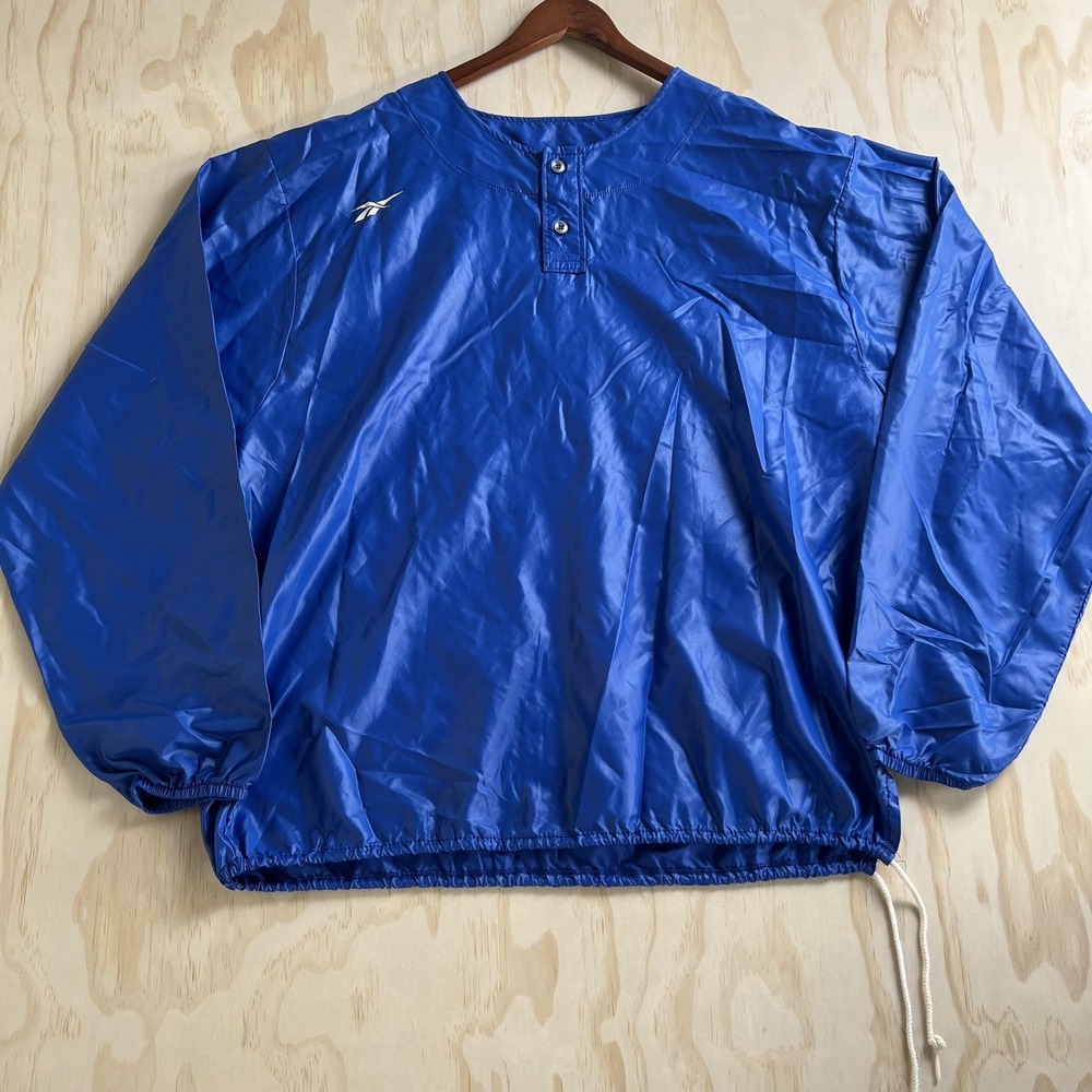 Vintage Reebok Jacket Mens XL Blue V Neck Pullover Nylon Windbreaker 90s
